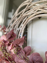 Load image into Gallery viewer, Large Faux Burgundy Seeded Eucalyptus &amp; Woven Vine Wreath - 57cm Year Round Front Door Wreath Artificial Eucalyptus Farmhouse Wreath