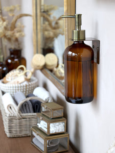 Amber Glass Bottle Refillable Antique Gold Pump Liquid Soap Dispenser Apothecary Style Minimalist Decor Refill Pump | 2 Sizes
