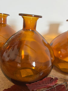 Amber Glass Round Vase Narrow Bottle Neck Small Sphere Bud Vase 15 x 13 cm Autumn Decor Dried Flower Vase