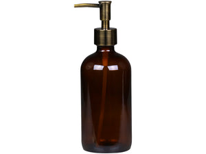 Amber Glass Bottle Refillable Antique Gold Pump Liquid Soap Dispenser Apothecary Style Minimalist Decor Refill Pump | 2 Sizes