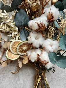 Winter Dried Flowers Bouquet | Natural Pampas Grass | Preserved Eucalyptus | Twisted Hazel | Gold Stems | Cotton Flowers | Height 60cm