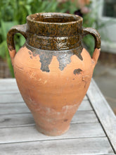 Load image into Gallery viewer, Vintage Terracotta Urn With Handles | Antique Turkish Olive Jar | Unique Rustic Pots | Green Glazed Rim | 3 Sizes Available | Unique Vessel