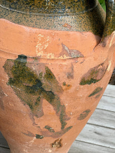 Vintage Terracotta Urn With Handles | Antique Turkish Olive Jar | Unique Rustic Pots | Green Glazed Rim | 3 Sizes Available | Unique Vessel