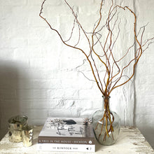 Load image into Gallery viewer, Twisted Willow Branches In Glass Vase With Twigs Dried Flowers Bottle Vase Small Clear Recycled Glass Vase Wedding Centrepiece Table Vase