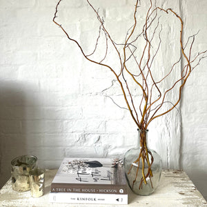 Twisted Willow Branches In Glass Vase With Twigs Dried Flowers Bottle Vase Small Clear Recycled Glass Vase Wedding Centrepiece Table Vase