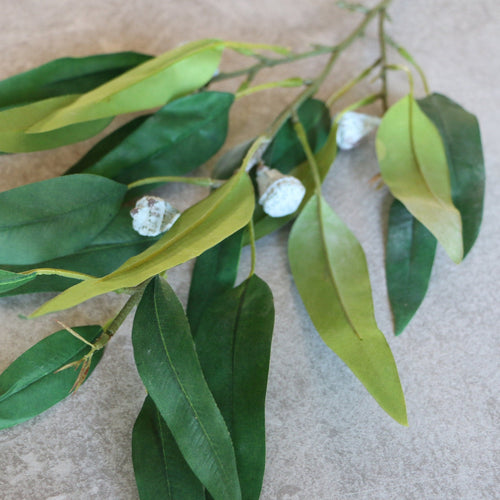 Faux Eucalyptus Spray With Green Leaves & Grey Seed Pods Artificial Foliage Everlasting Spring Greenery