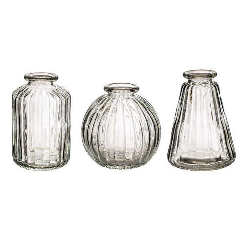 Set Of 3 Mini Glass Bud Vases | Various Ribbed Designs | Dried Flower Vase | Height 6cm