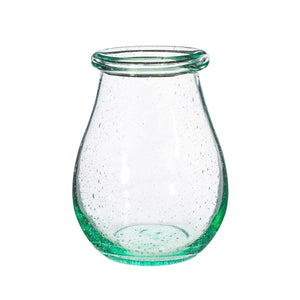 Small Recycled Glass Vase | Green Tint | Dried Flower Vase | Organic Jar Shape | Height 12.5 cm