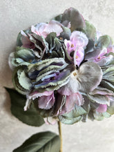 Load image into Gallery viewer, Faux Hydrangea Stem | Dried Look Blue/Mauve Artificial Hydrangeas | Large Flower Head | Length 85cm