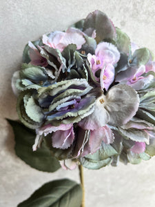 Faux Hydrangea Stem | Dried Look Blue/Mauve Artificial Hydrangeas | Large Flower Head | Length 85cm