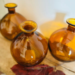 Amber Glass Round Vase Narrow Bottle Neck Small Sphere Bud Vase 15 x 13 cm Autumn Decor Dried Flower Vase