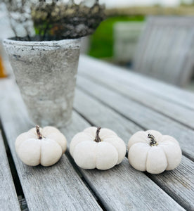 White Velvet Faux Pumpkins | Set Of 3 | Fabric Mini Pumpkin | Fall Seasonal Decoration | Halloween Decorations | Autumn Table Decor Styling