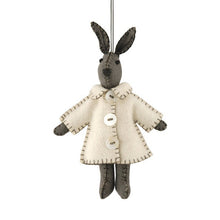 Load image into Gallery viewer, Hanging Felt Bunny | Handmade Felt Rabbit Decoration | Tree Decor | Bunny Theme Nursery Decor | White &amp; Grey Fabric | Baby Shower Gift