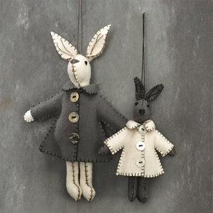 Hanging Felt Bunny | Handmade Felt Rabbit Decoration | Tree Decor | Bunny Theme Nursery Decor | White & Grey Fabric | Baby Shower Gift