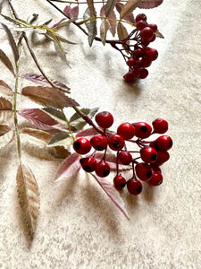Hawthorn Spray Tall Artificial Red Berry Branch With Leaves Realistic Faux Stems For Natural Woodland Vase Arrangement Bouquet