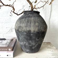 Load image into Gallery viewer, Handcrafted Rustic Stone Vase Grey Distressed Wabi Sabi Vessel for Home Decor Minimalist Large Floor Vase For Decorative Branches