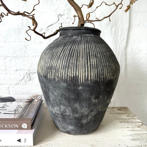 Handcrafted Rustic Stone Vase Grey Distressed Wabi Sabi Vessel for Home Decor Minimalist Large Floor Vase For Decorative Branches