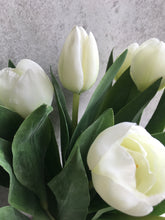 Load image into Gallery viewer, Faux White Tulip Flowers Bunch Of Three Stems Real Touch Artificial Stems Winter Bouquet Arrangement