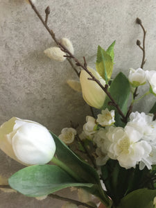 Faux White Tulip Flowers Bunch Of Three Stems Real Touch Artificial Stems Winter Bouquet Arrangement