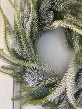 Load image into Gallery viewer, Frosted Fir Artificial Wreath 50 cm | Faux Rustic Snow Dusted Pine Christmas Wreath | Front Door Wreath