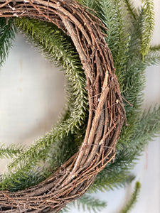 Frosted Fir Artificial Wreath 50 cm | Faux Rustic Snow Dusted Pine Christmas Wreath | Front Door Wreath