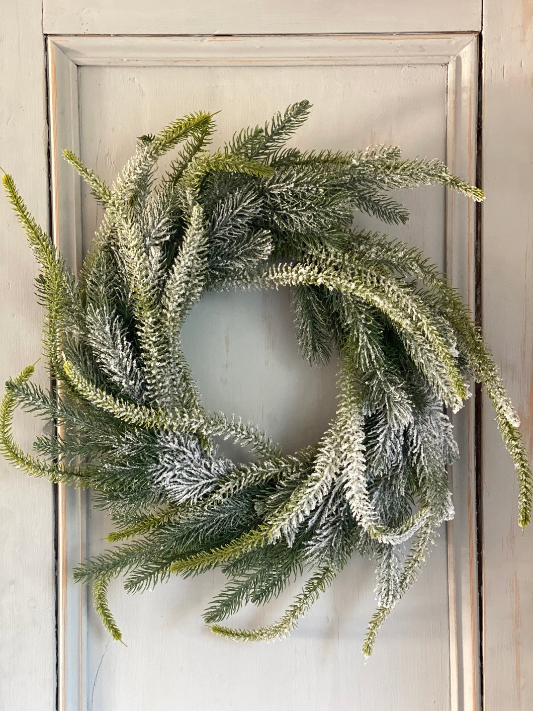 Frosted Fir Artificial Wreath 50 cm | Faux Rustic Snow Dusted Pine Christmas Wreath | Front Door Wreath