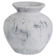 Load image into Gallery viewer, Large Distressed Grey Stone Vase Rustic Aged Painted Vessel For Faux Flower Arrangements Dried Flowers