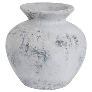 Large Distressed Grey Stone Vase Rustic Aged Painted Vessel For Faux Flower Arrangements Dried Flowers